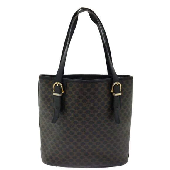 CELINE Macadam Canvas Tote Bag PVC Brown Black Auth - Picture 2 of 7